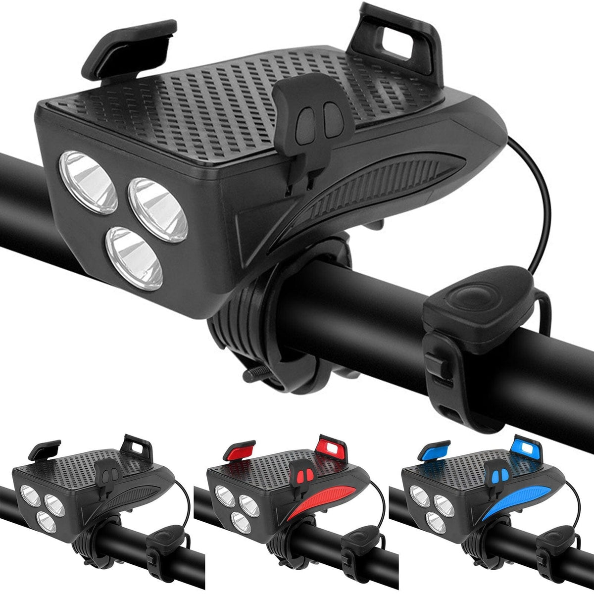 Lampe de Vélo Rechargeable 4-en-1 avec Powerbank, Support de Téléphone et Klaxon Électronique – Lampe de Sécurité LED pour Vélo