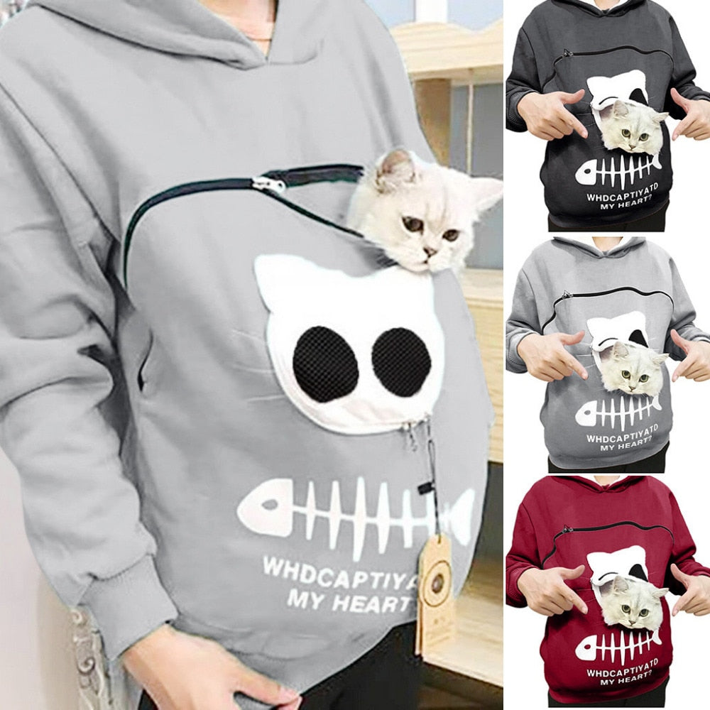 Sweat Hug Pouch pour Amoureux des Animaux – Design en Coton Confortable avec Doublure Amovible et Poche Kangourou