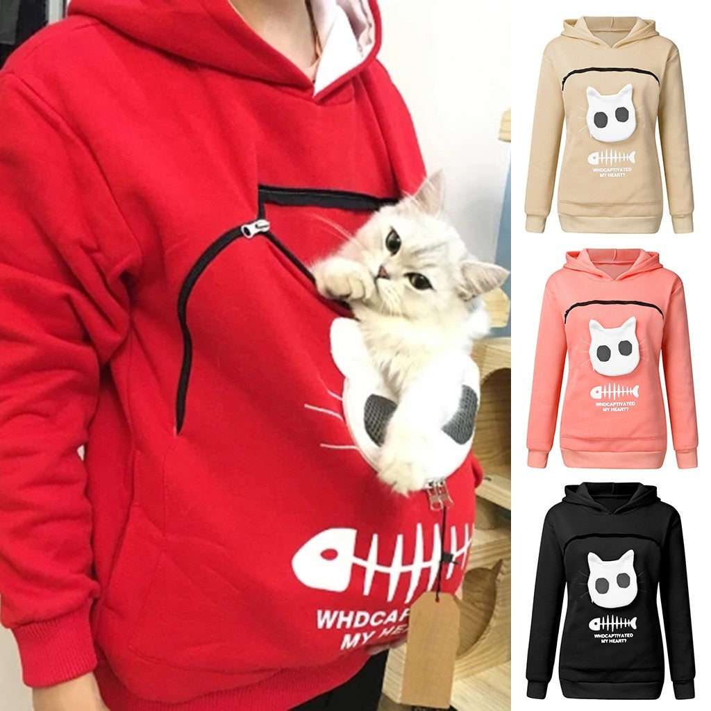 Sweat Hug Pouch pour Amoureux des Animaux – Design en Coton Confortable avec Doublure Amovible et Poche Kangourou