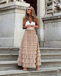 Jupe Maxi en Tulle avec Taille Élastique et Design Multicouches pour Femme