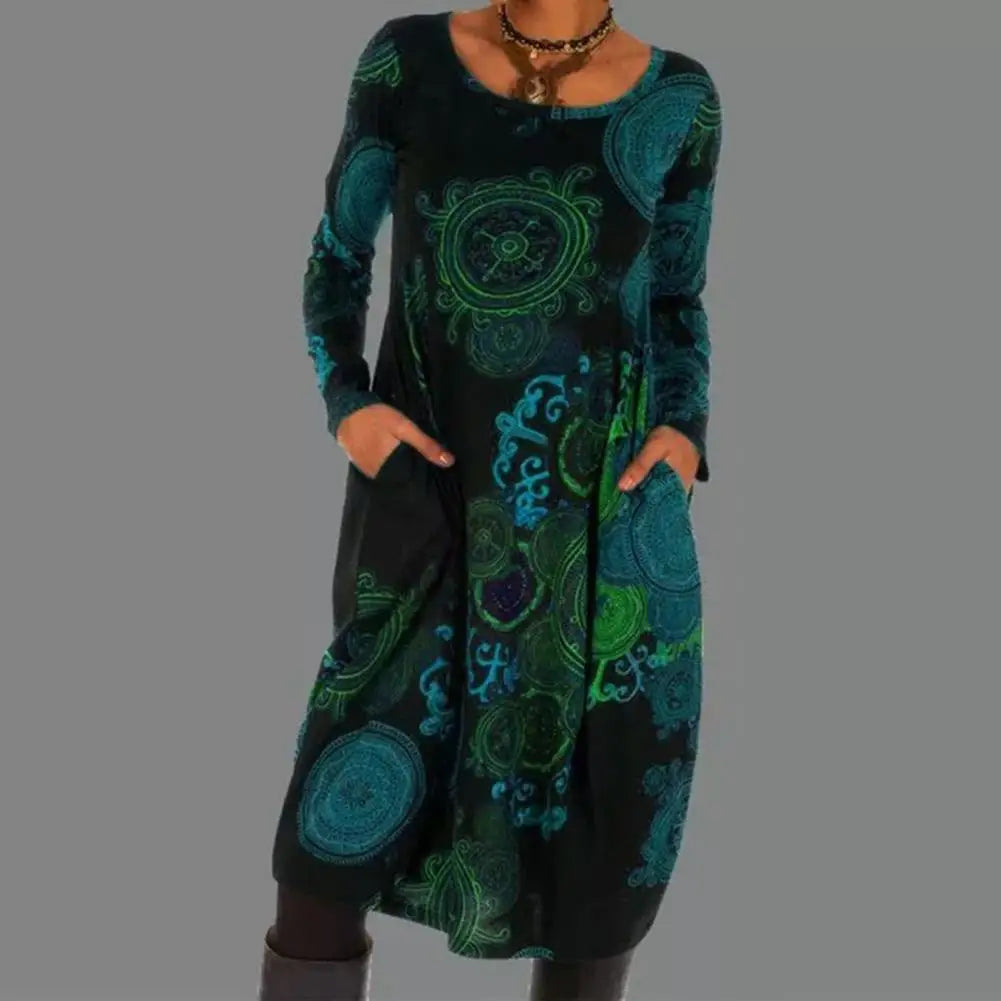 Robe en style bohème avec col rond pour femmes