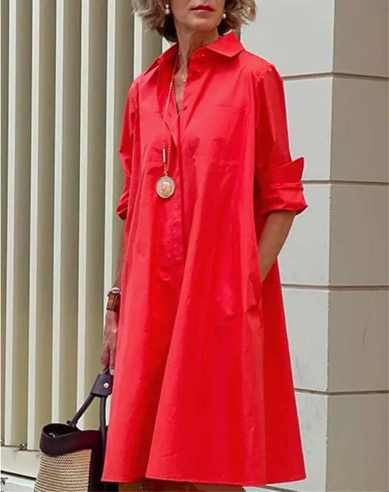 Robe Chemise Femme | Robe élégante en A avec boutonnière & poches