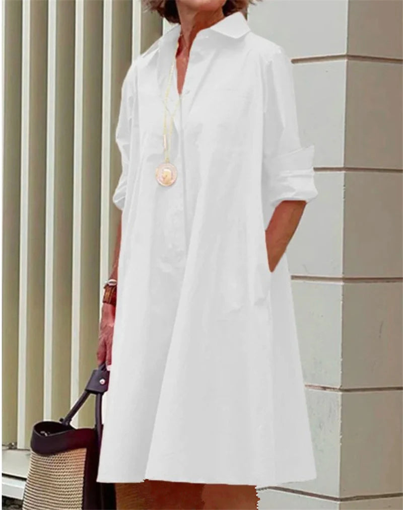 Robe Chemise Femme | Robe élégante en A avec boutonnière & poches