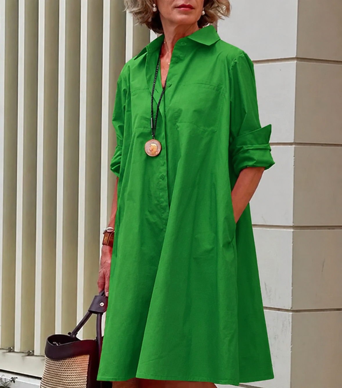 Robe Chemise Femme | Robe élégante en A avec boutonnière & poches