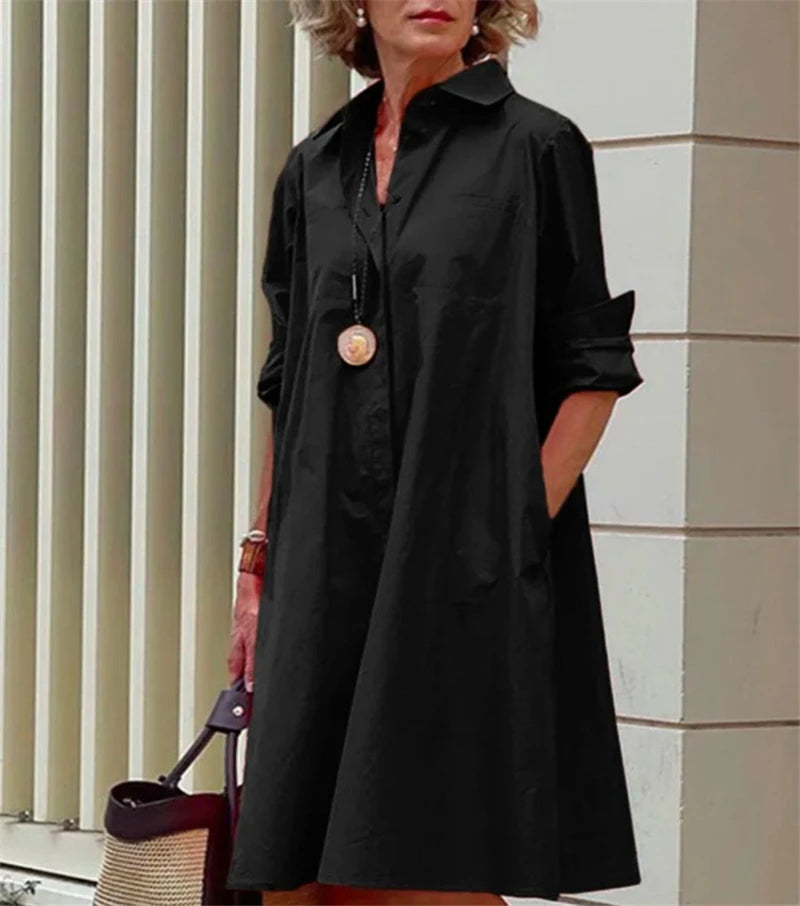 Robe Chemise Femme | Robe élégante en A avec boutonnière & poches