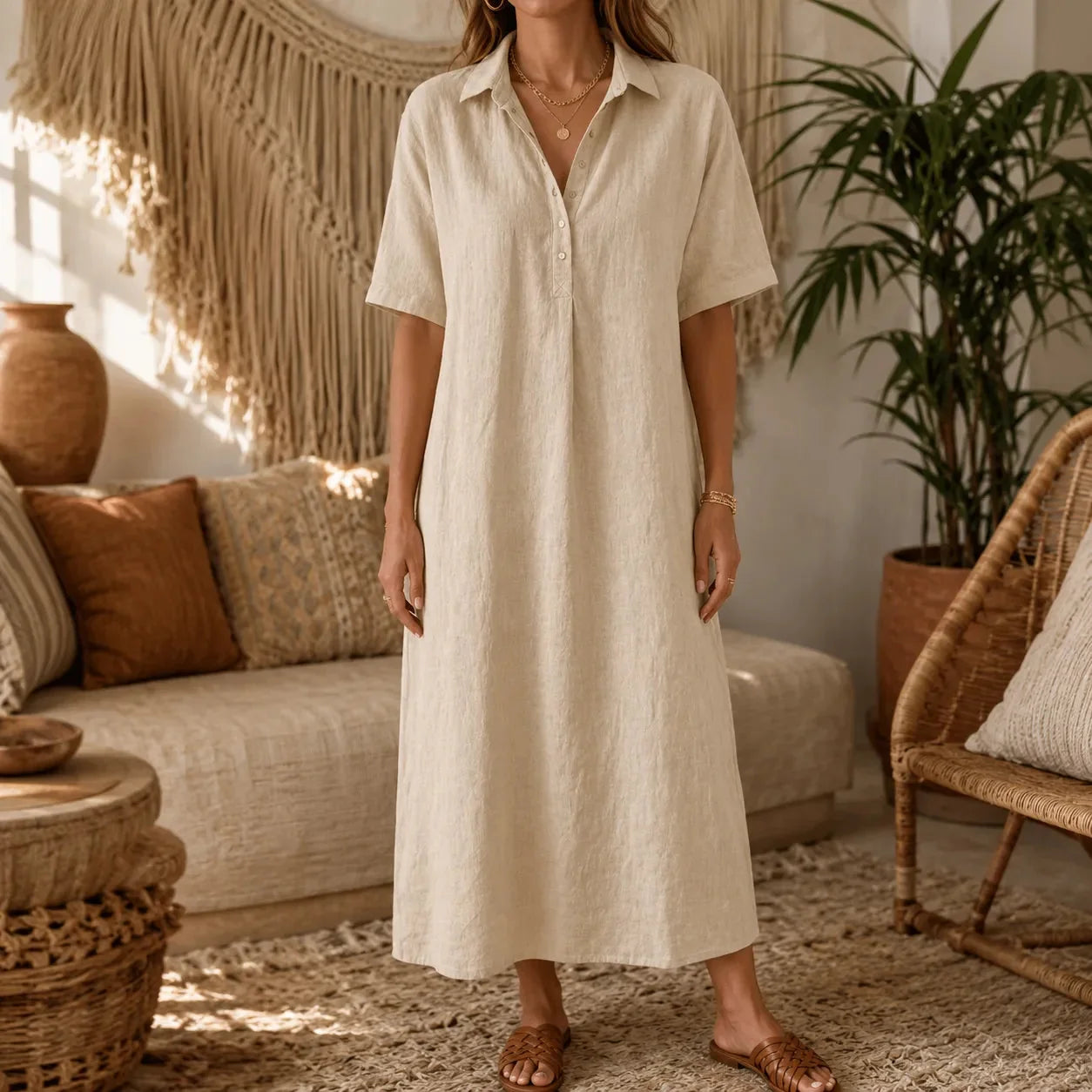 Lunavia – Robe chemise midi surdimensionnée pour femme