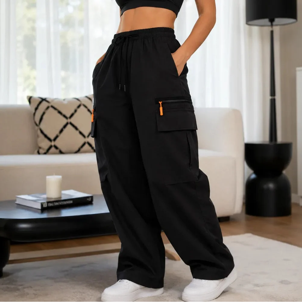 Solene – Pantalon cargo à jambes larges avec cordon de serrage et poches