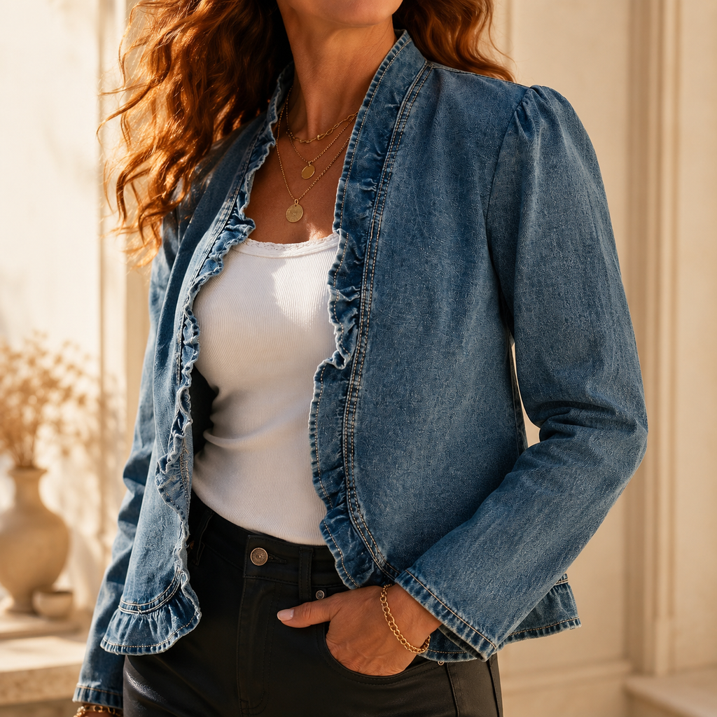 Maelyn – Veste en denim à volant ouverte