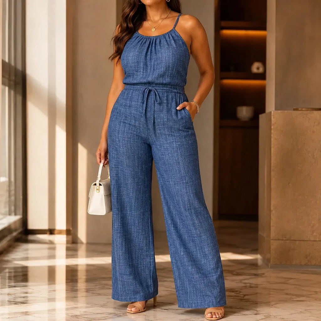 Soraya – Combinaison à bretelles larges avec cordon de serrage, Look Denim d'été