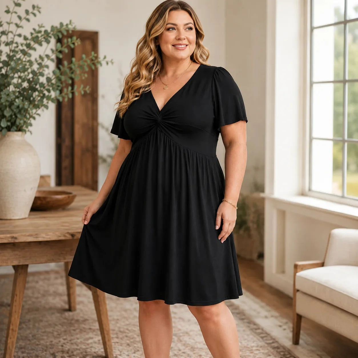 Wearbella – Robe à manches volantes et décolleté en V grande taille avec poches
