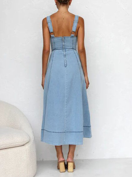 Robe Midi à Boutons en Jean Décontractée