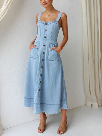 Robe Midi à Boutons en Jean Décontractée