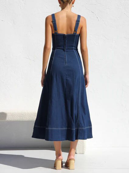Robe Midi à Boutons en Jean Décontractée