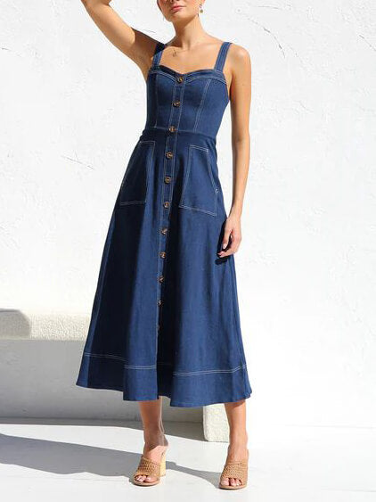 Robe Midi à Boutons en Jean Décontractée
