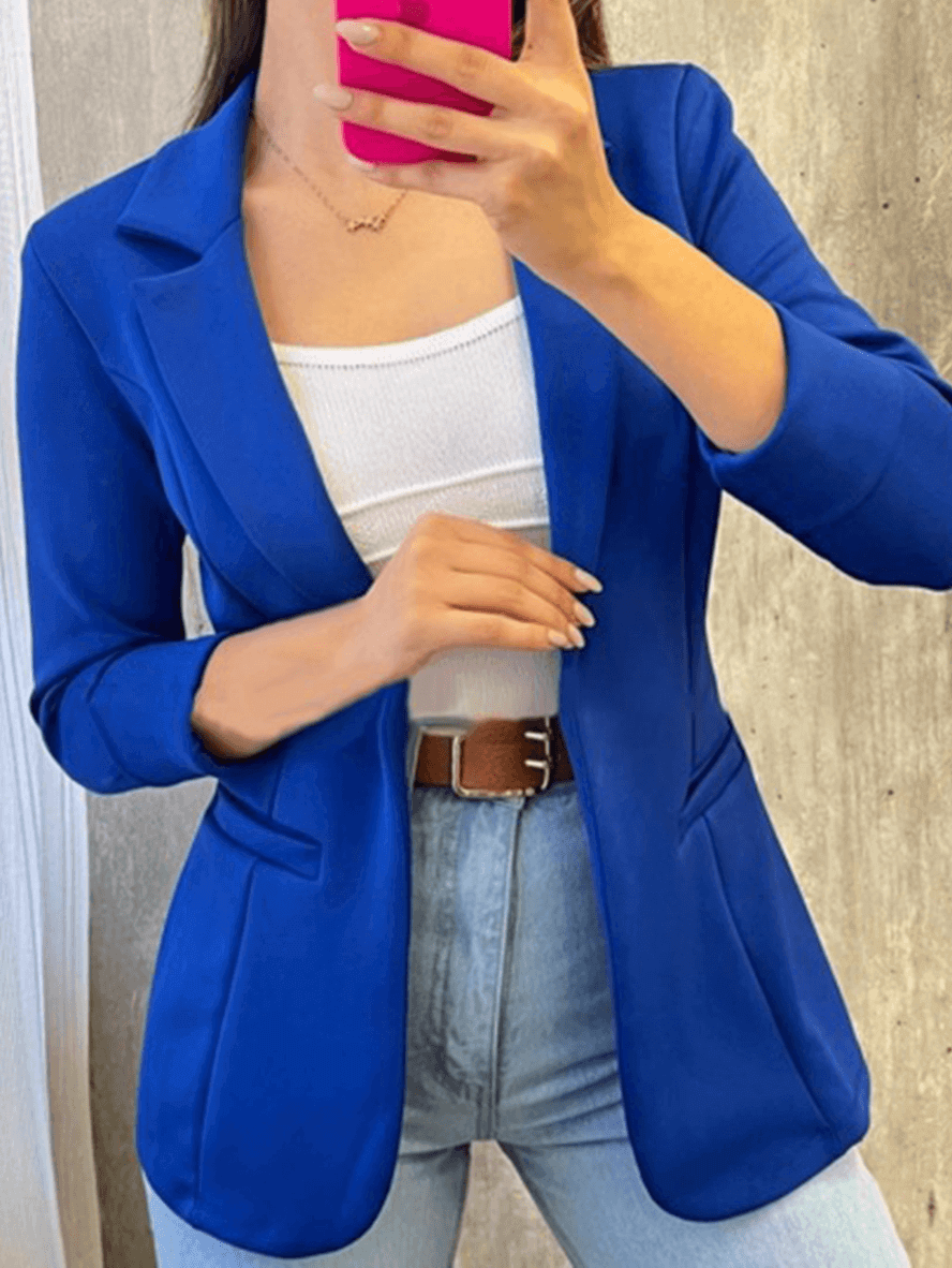 Blazer de bureau uni, poches, col à revers, manches longues, style tailleur pour femmes, veste de mode élégante