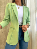 Blazer de bureau uni, poches, col à revers, manches longues, style tailleur pour femmes, veste de mode élégante