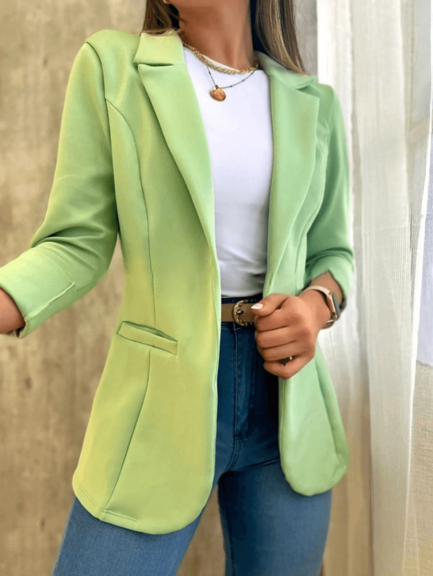 Blazer de bureau uni, poches, col à revers, manches longues, style tailleur pour femmes, veste de mode élégante
