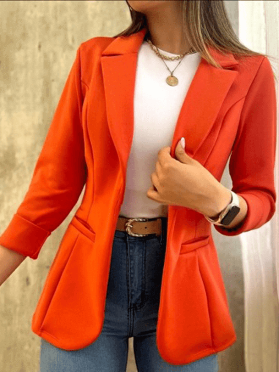 Blazer de bureau uni, poches, col à revers, manches longues, style tailleur pour femmes, veste de mode élégante
