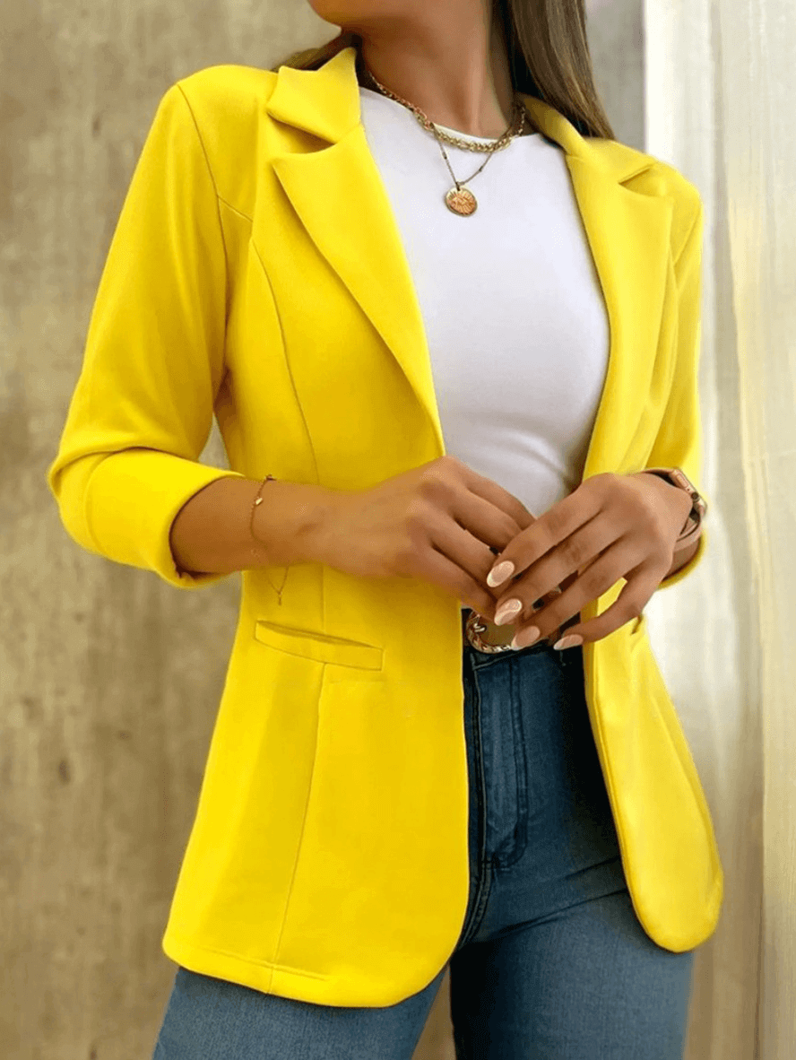 Blazer de bureau uni, poches, col à revers, manches longues, style tailleur pour femmes, veste de mode élégante