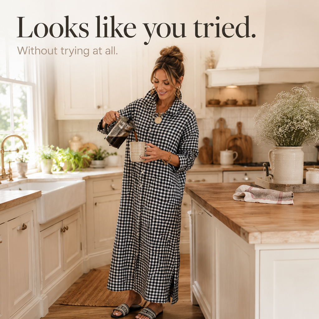 Harlowe – Robe chemise maxi à boutons vichy avec fentes sur les côtés