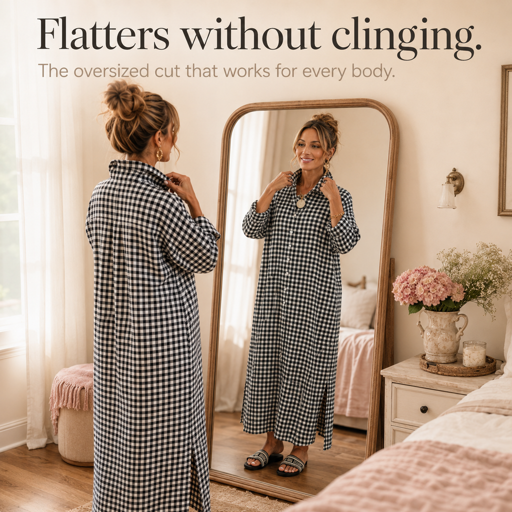 Harlowe – Robe chemise maxi à boutons vichy avec fentes sur les côtés