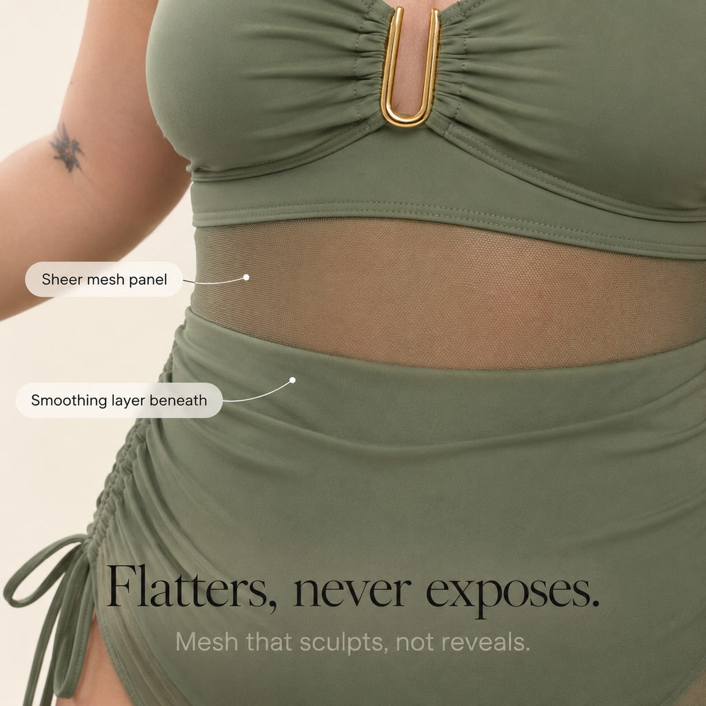 Soliva – Maillot de bain une pièce en mesh froncé avec jupe intégrée