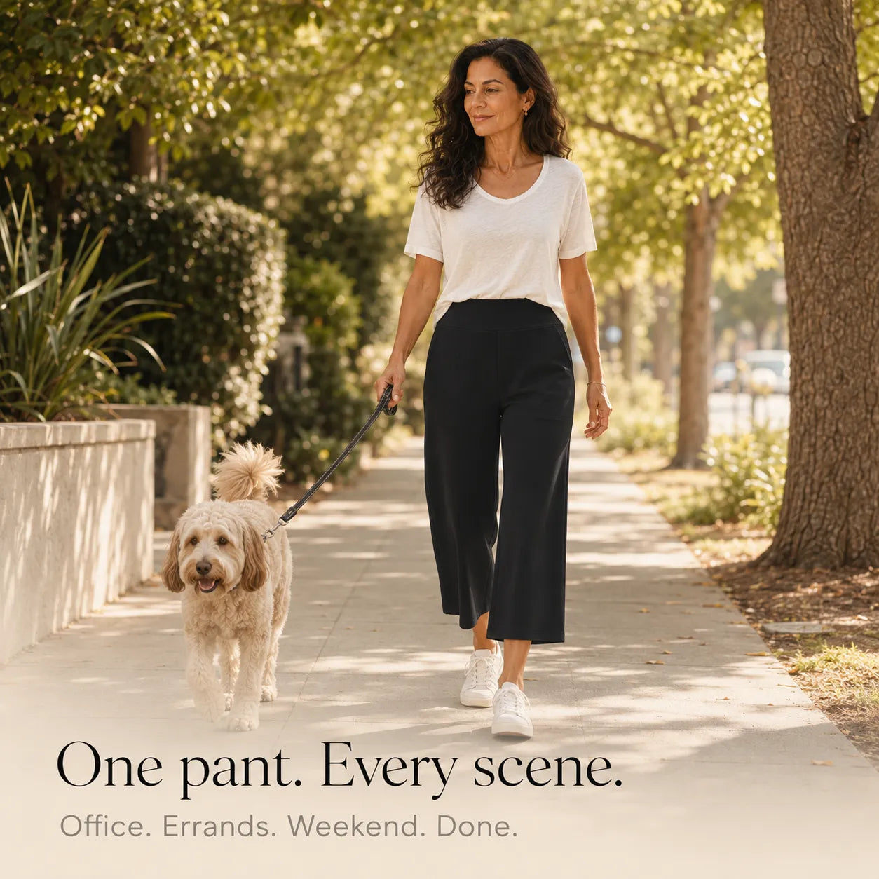 Velessa – Pantalon cropped taille haute à jambes larges avec poches