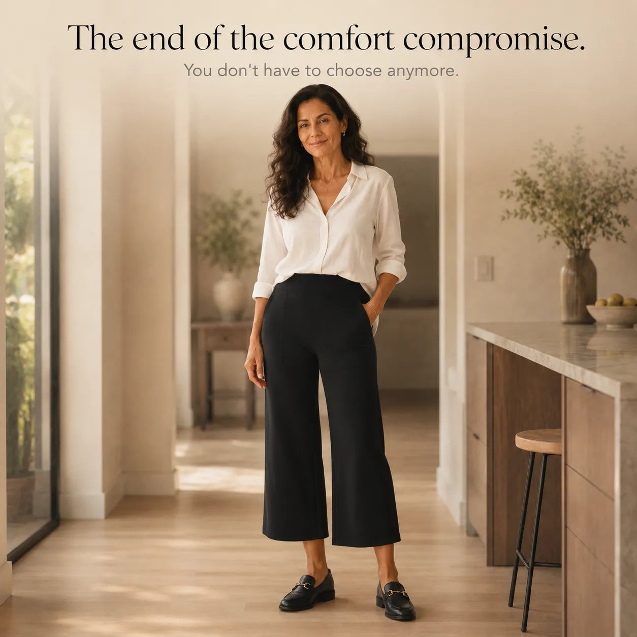 Velessa – Pantalon cropped taille haute à jambes larges avec poches