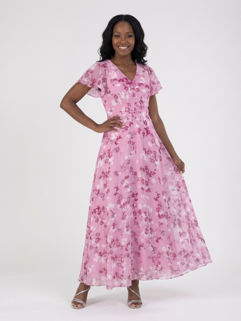 Ismeria | Robe Maxi Chiffon Fleurie