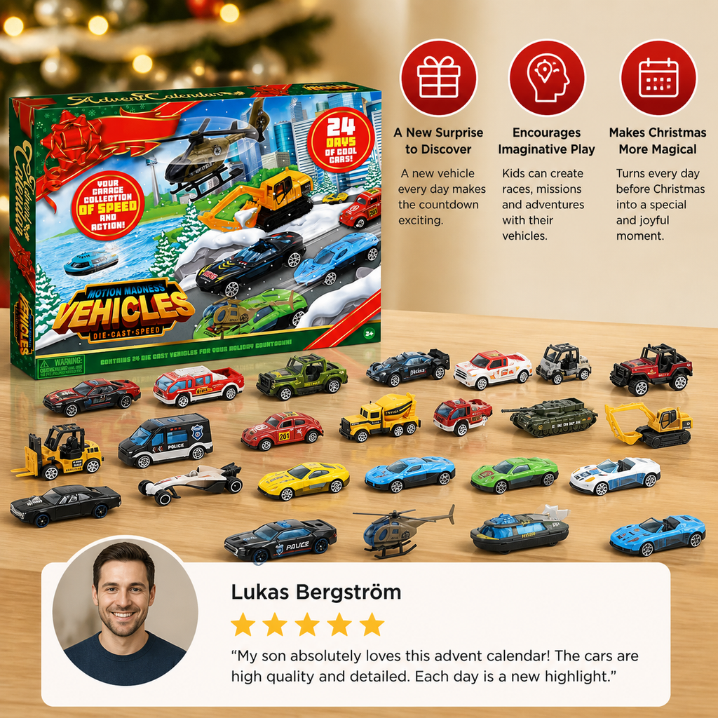 Calendrier de l'Avent Auto Enfants – 24 Voitures Jouets en Métal pour Noël
