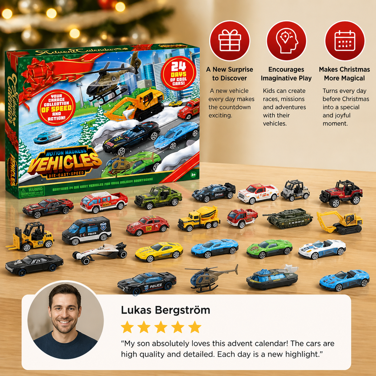 Calendrier de l'Avent Auto Enfants – 24 Voitures Jouets en Métal pour Noël