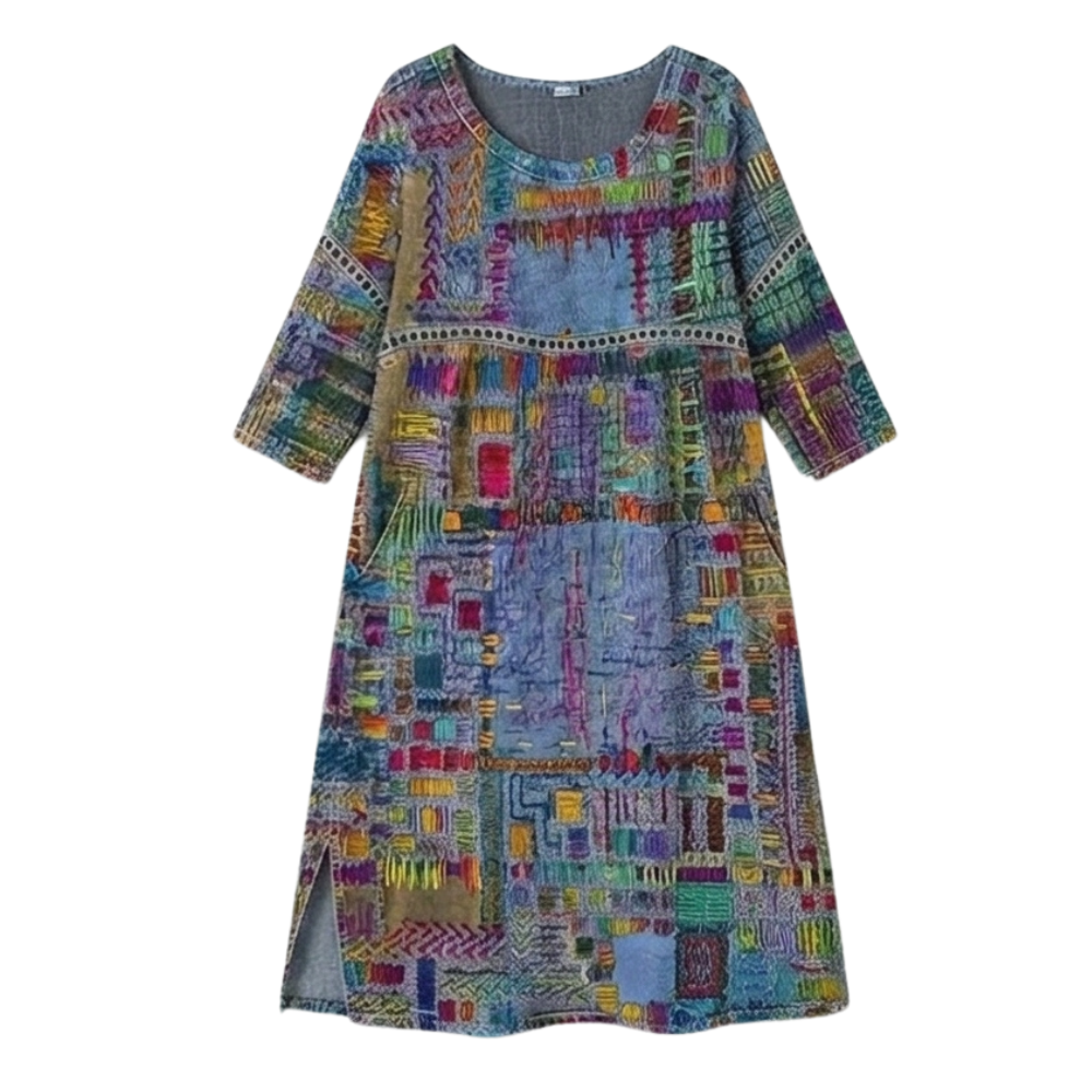 Tessara – Robe midi imprimée artisanale pour femmes avec poches