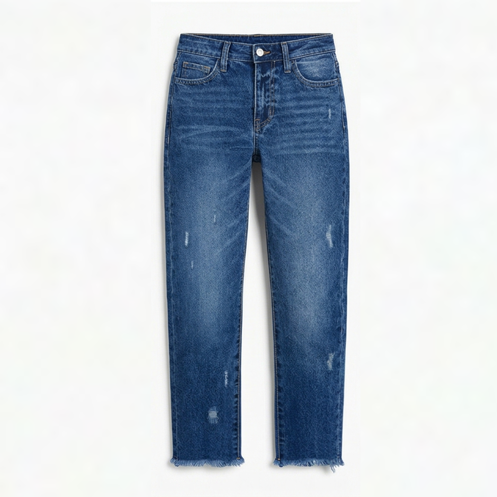 Vivara – Jeans droits cropped à franges pour femmes