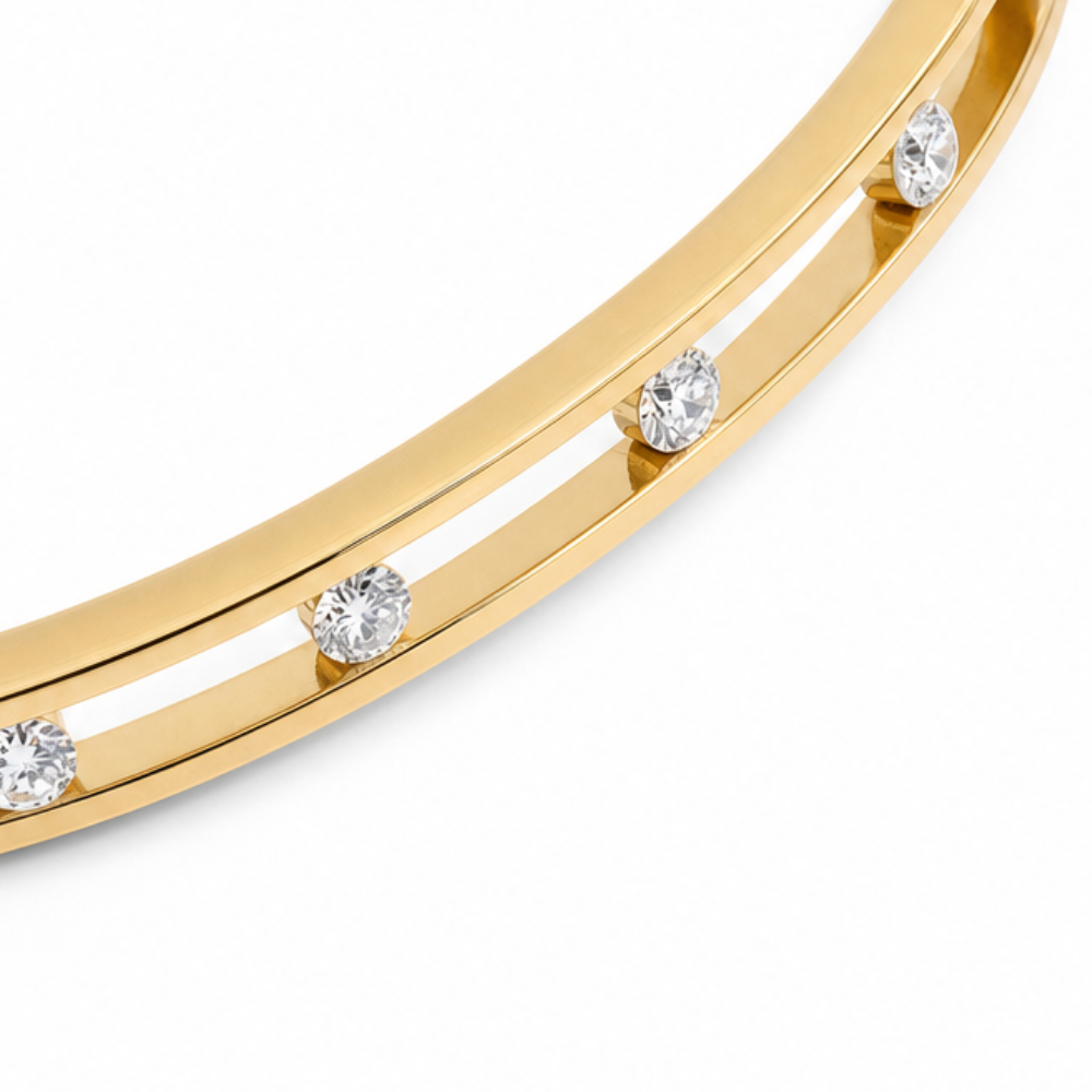 Veluna – Bracelet Jonc en Cristal Flottant Doré pour Femmes