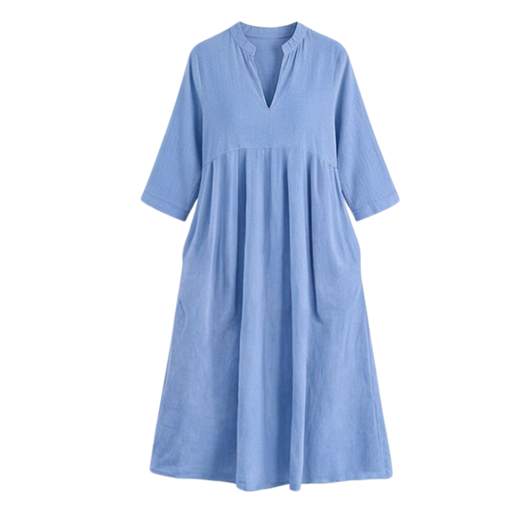 Elara – Robe midi en coton doux pour femmes avec poches