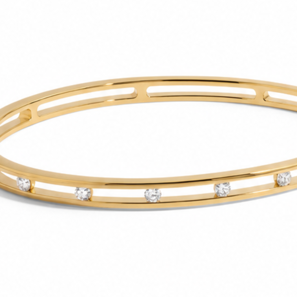 Veluna – Bracelet Jonc en Cristal Flottant Doré pour Femmes
