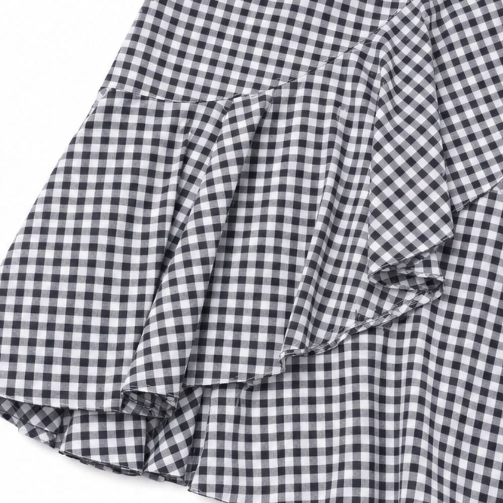 Veluna – Jupe maxi asymétrique à volants en vichy pour femmes