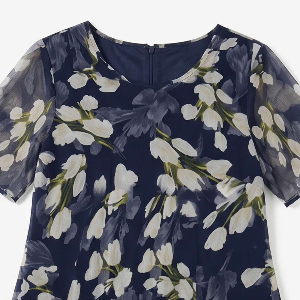 Florenza – Robe Midi Florale Élégante Marine pour Femmes