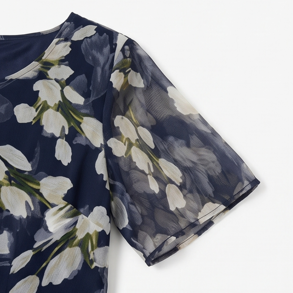Florenza – Robe Midi Florale Élégante Marine pour Femmes