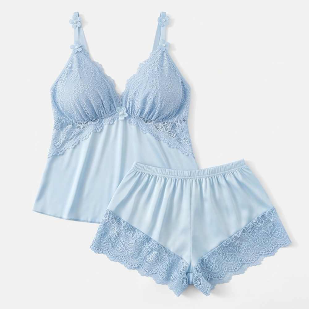 Lunessa – Ensemble de Pyjama en Satin avec Dentelle