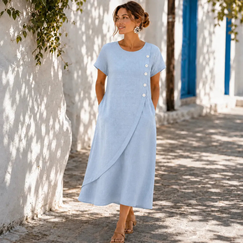 Sumlor – Robe midi à boutons asymétriques avec poches pour l'été