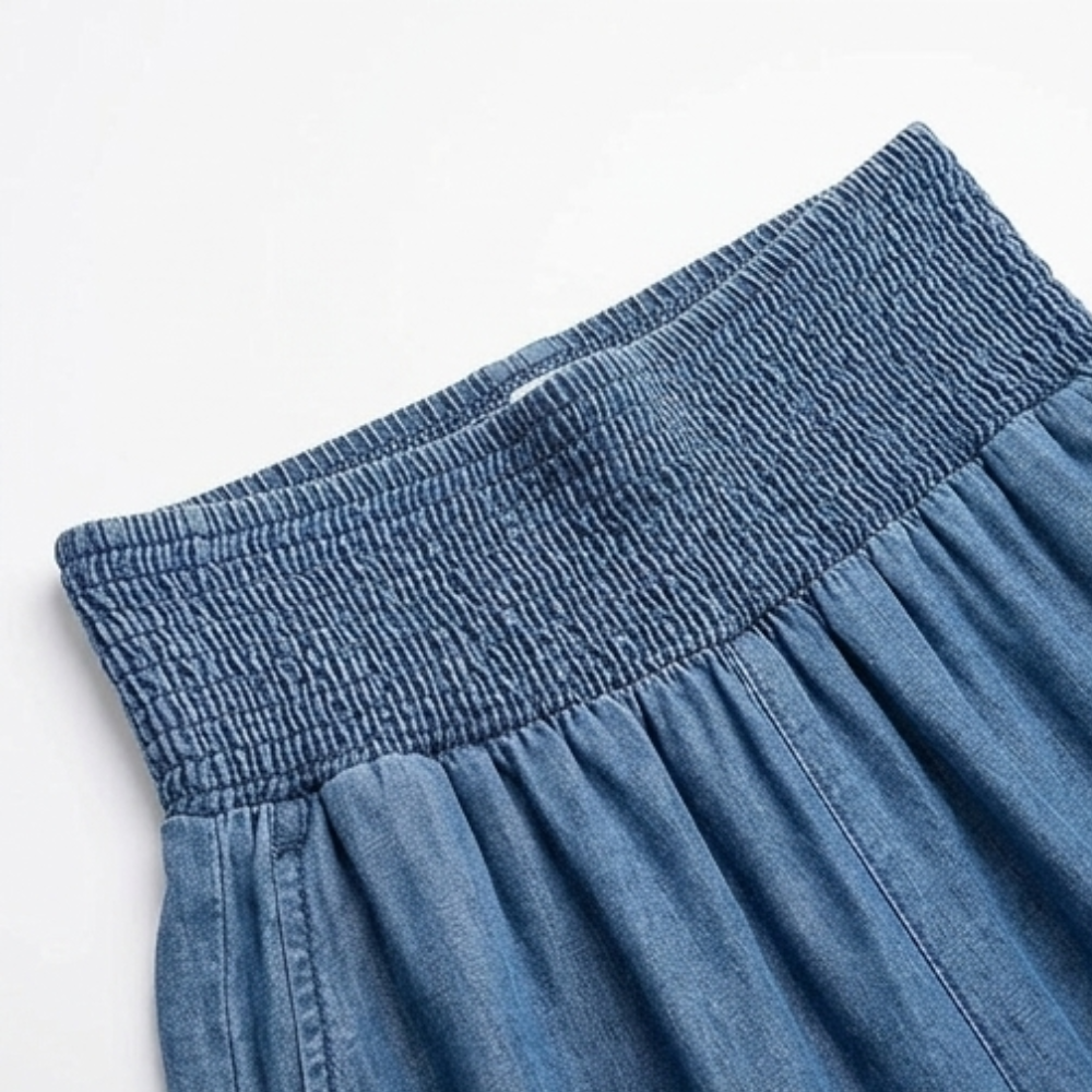 Palazza – Pantalons Palazzo à Taille Smockée et Jambes Amples