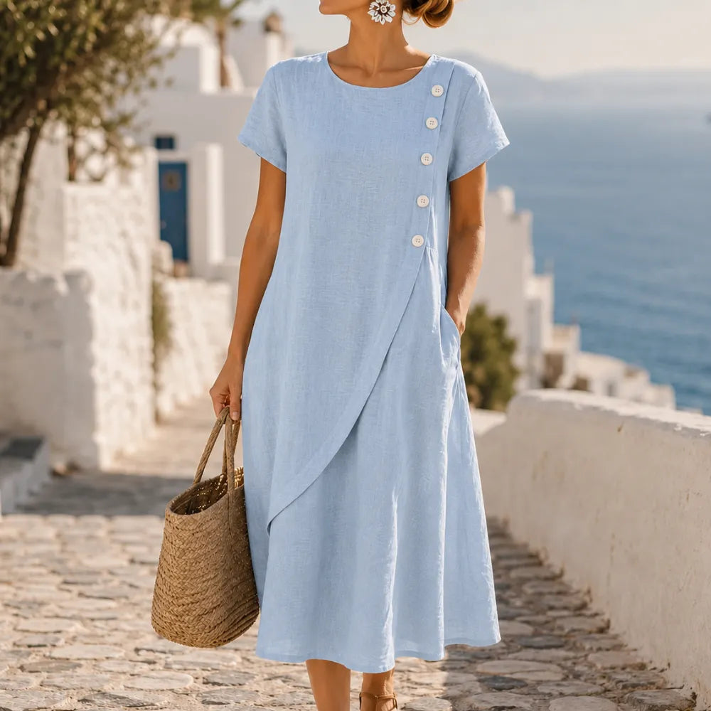 Sumlor – Robe midi à boutons asymétriques avec poches pour l'été