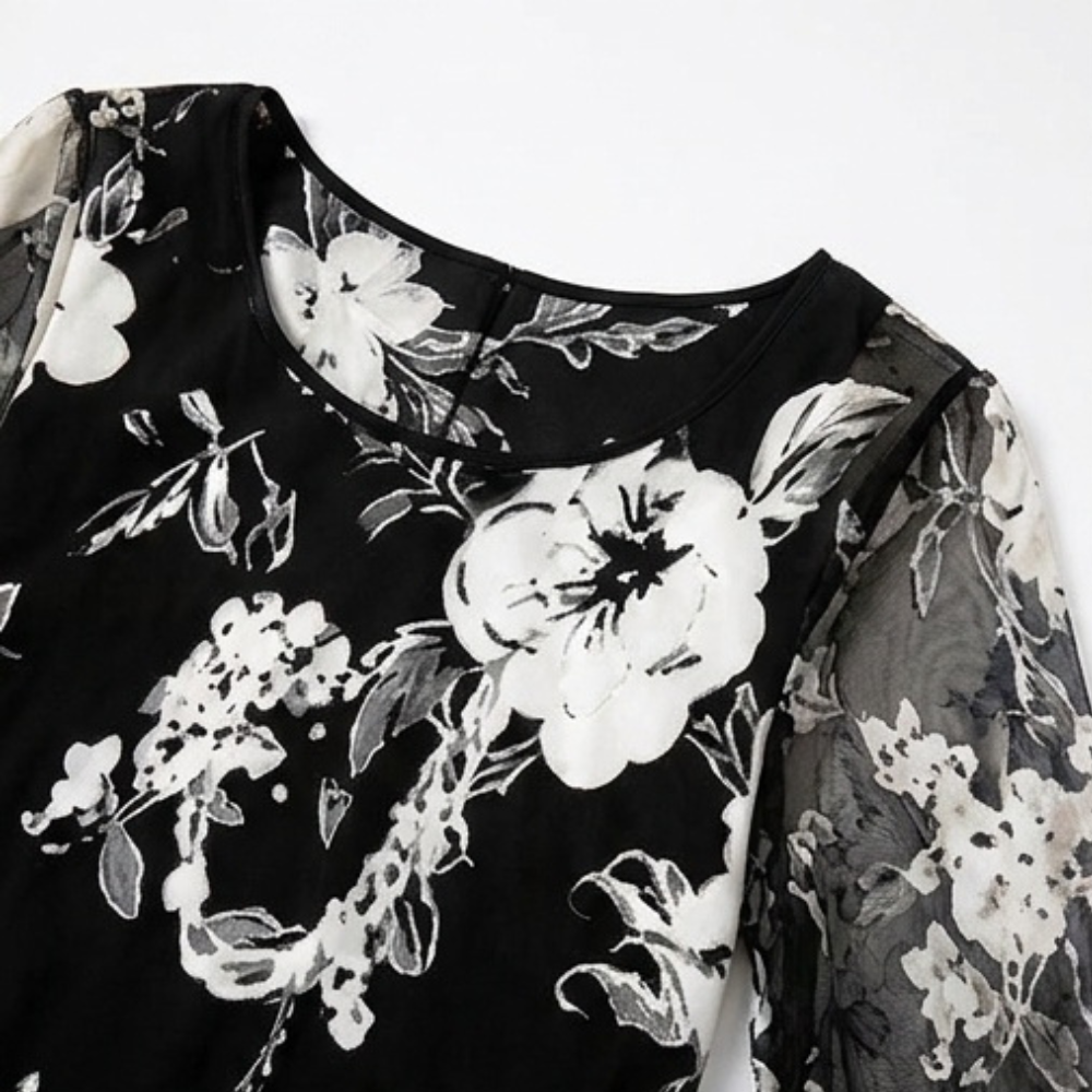 Solenya – Robe en Chiffon Floral pour Femmes avec Superposition Transparente