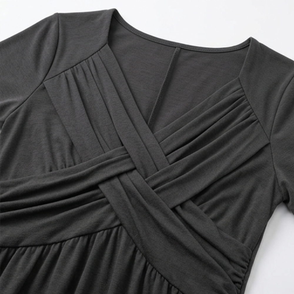 Veluna – Robe midi croisée à col en V avec poches