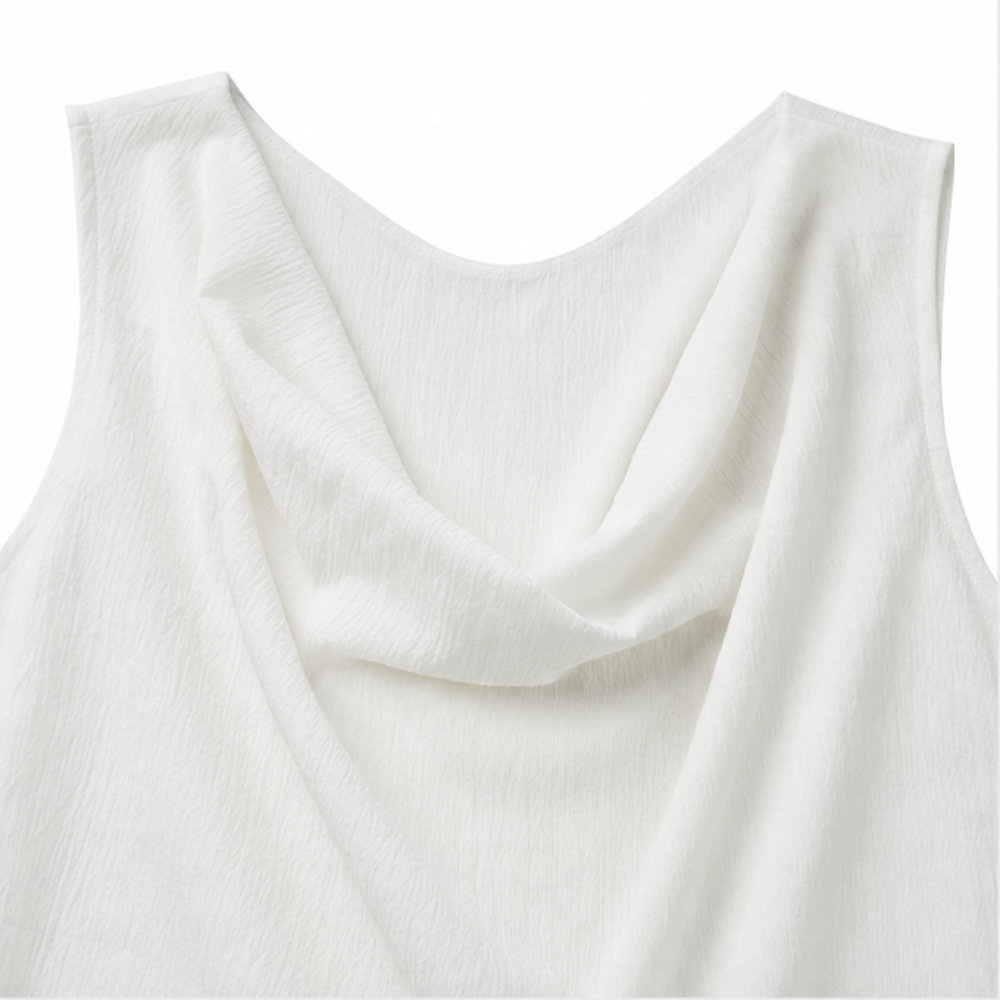 Solenne – Robe Mini à Col Châle avec Poches, Coupe Slim Sans Manches