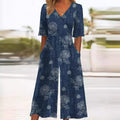 Combinaison Femme | Motif Floral Boho, Décolleté en V & Jambe Large