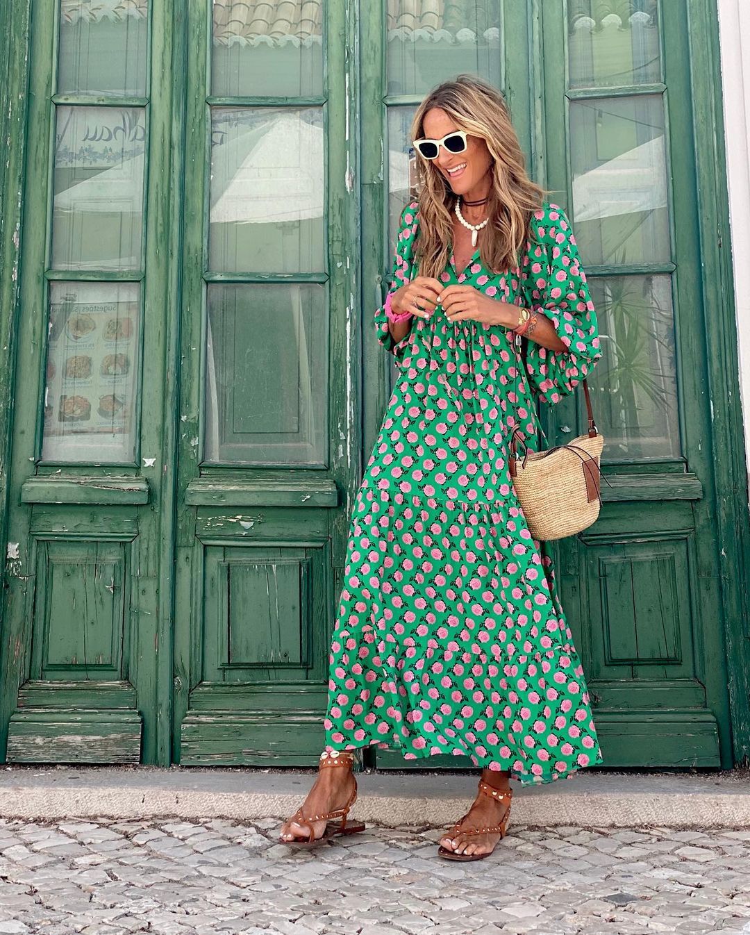 Robe Longue Bohème avec Imprimé Géométrique et Col en V pour Femme