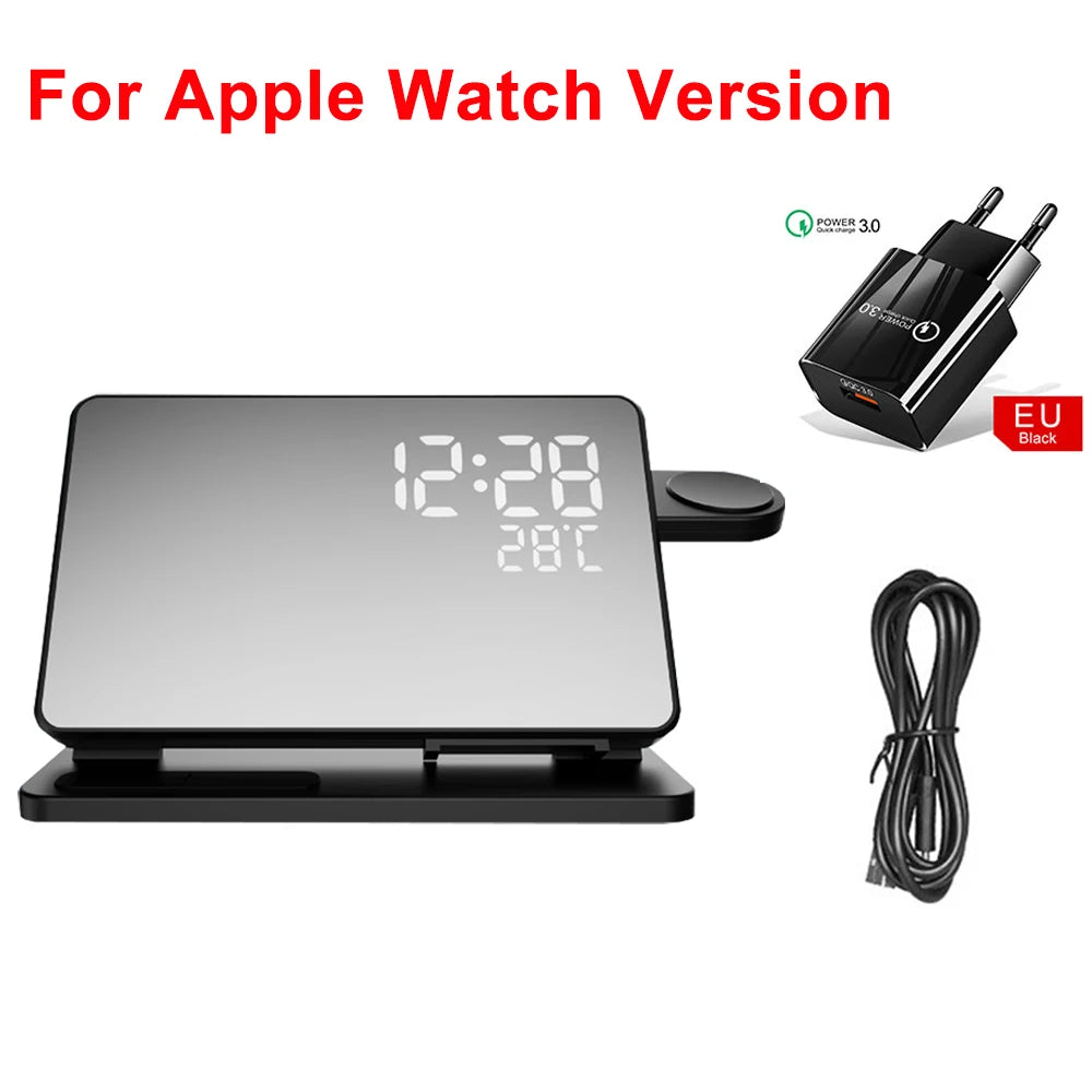 Station de Charge 3-en-1 | Station de Charge Sans Fil Premium avec Réveil | pour Apple iPhone, Watch & AirPods