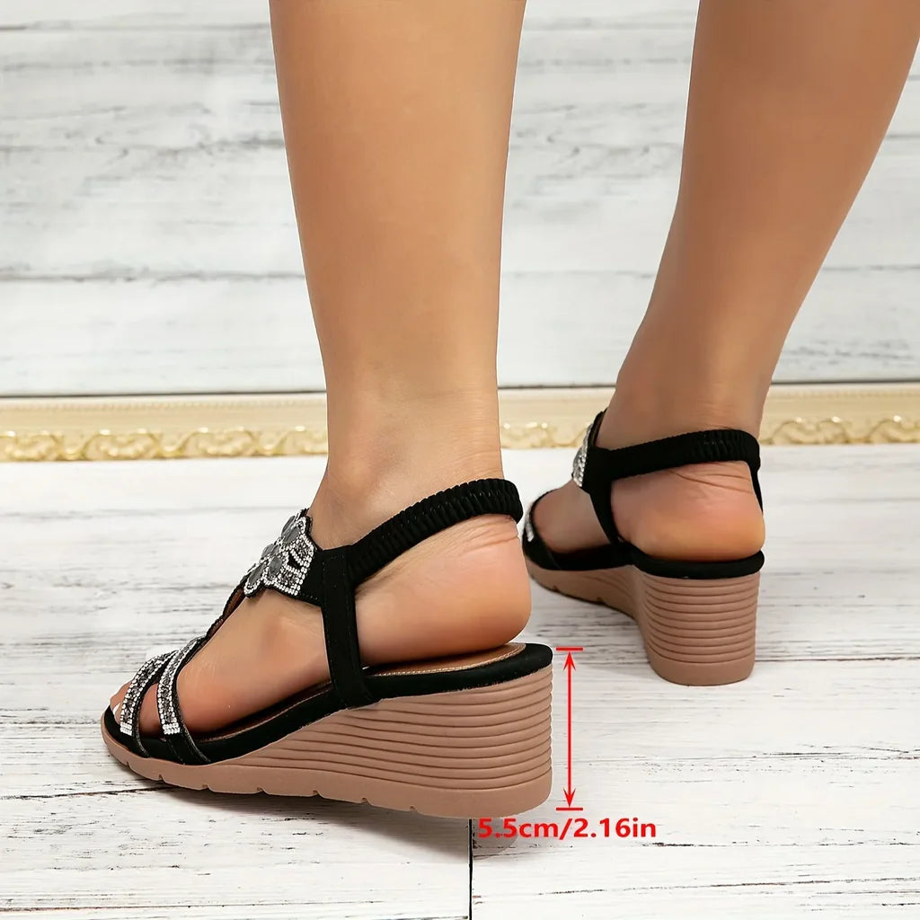 Sandales à talons compensés pour femmes | Strass & Talon compensé confortable